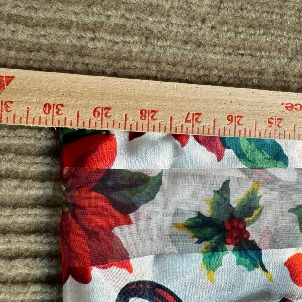 Christmas Poinsettia Infinity Scarf Red White Holly Plaid Ribbon Sheer Stripe